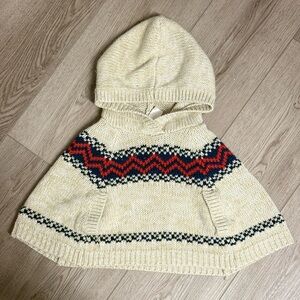 3/$18 OshKosh B'gosh 2T Fair Cream Hooded Poncho Fair Isle Novelty Scandi